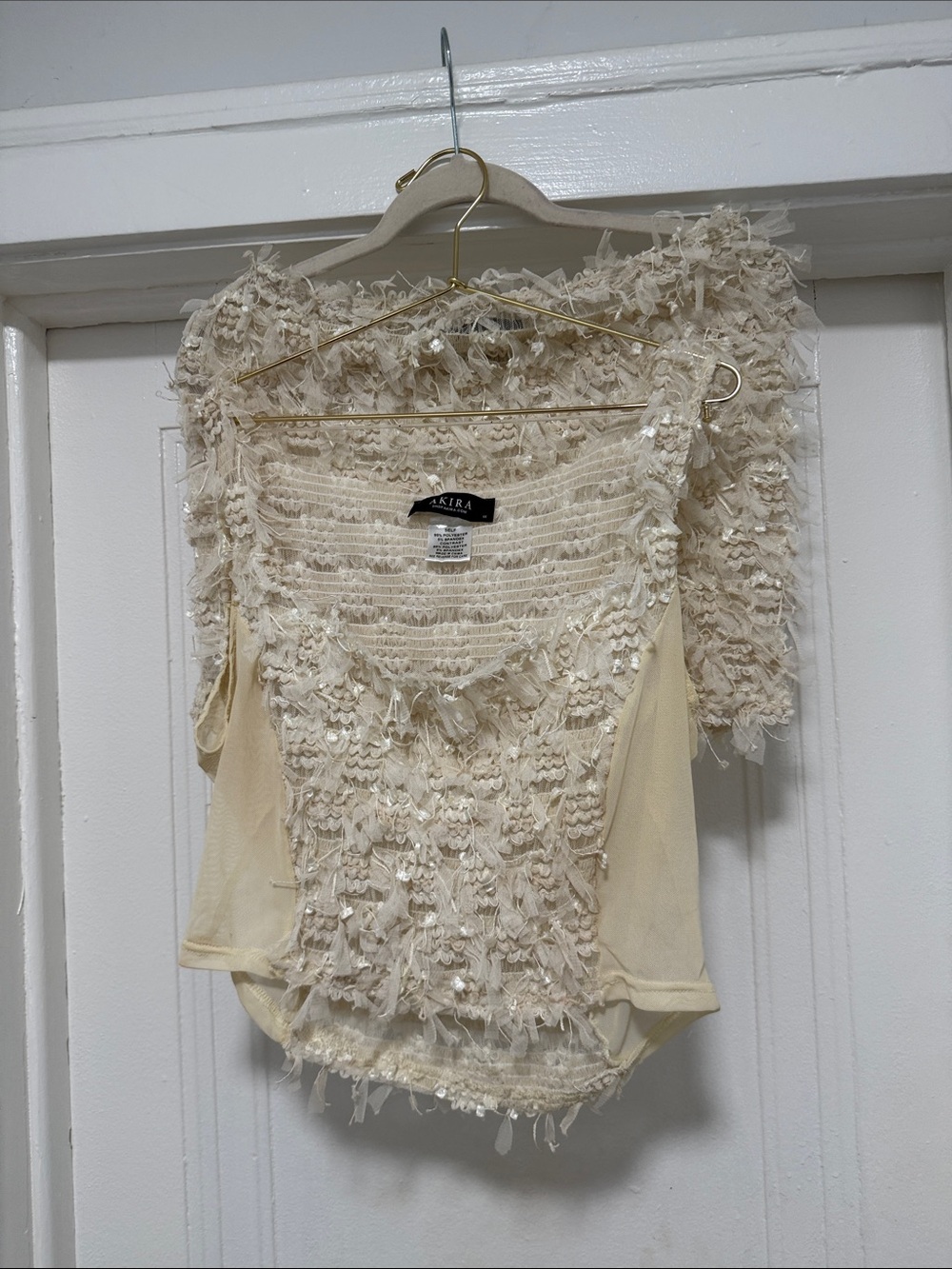 AKIRA Cream Textured Embellished Sleeveless Camisole